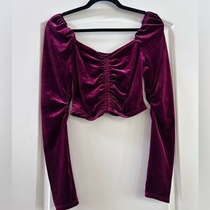 Mixed Threads Velvet Ruched Puffed Sleeve Cropped Top. Goth. Dark romantic. EUC